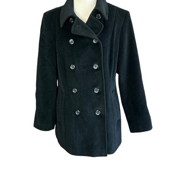 Calvin Klein Black Angora Wool Blend Double Breasted Pea Coat Jacket Size 12 - Picture 1 of 12